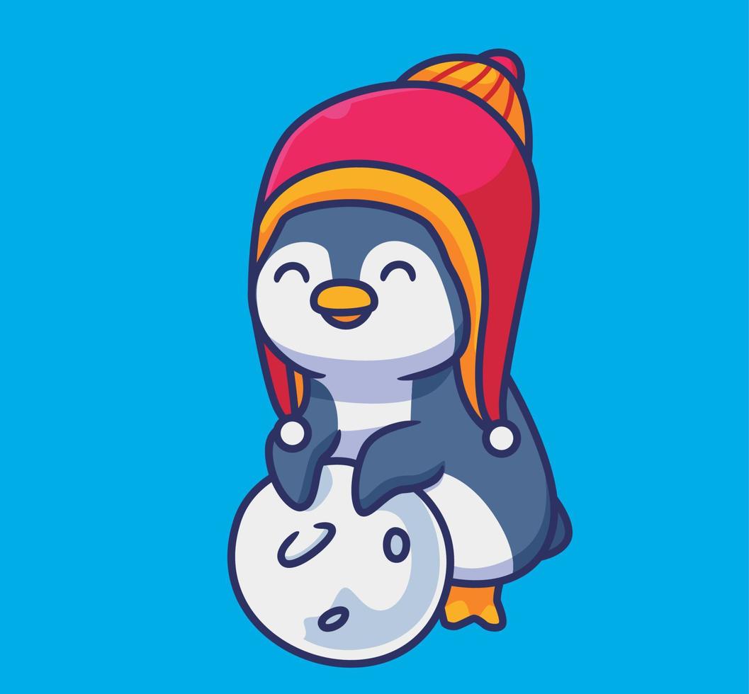 carino pinguino indossare maglione cappello. isolato cartone animato animale illustrazione. piatto stile etichetta icona design premio logo vettore. portafortuna personaggio vettore