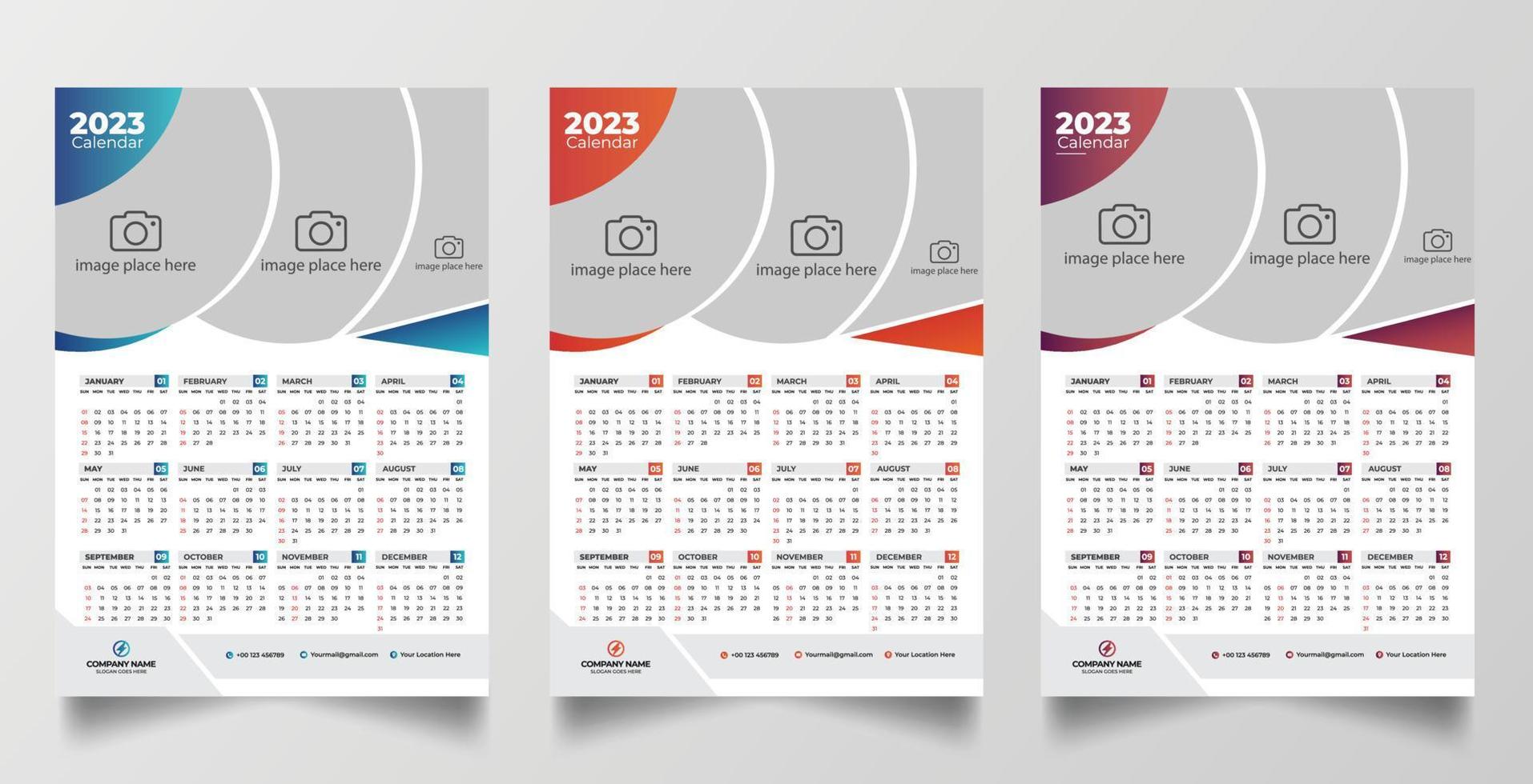 2023 modello di progettazione del calendario da parete di una pagina vettore