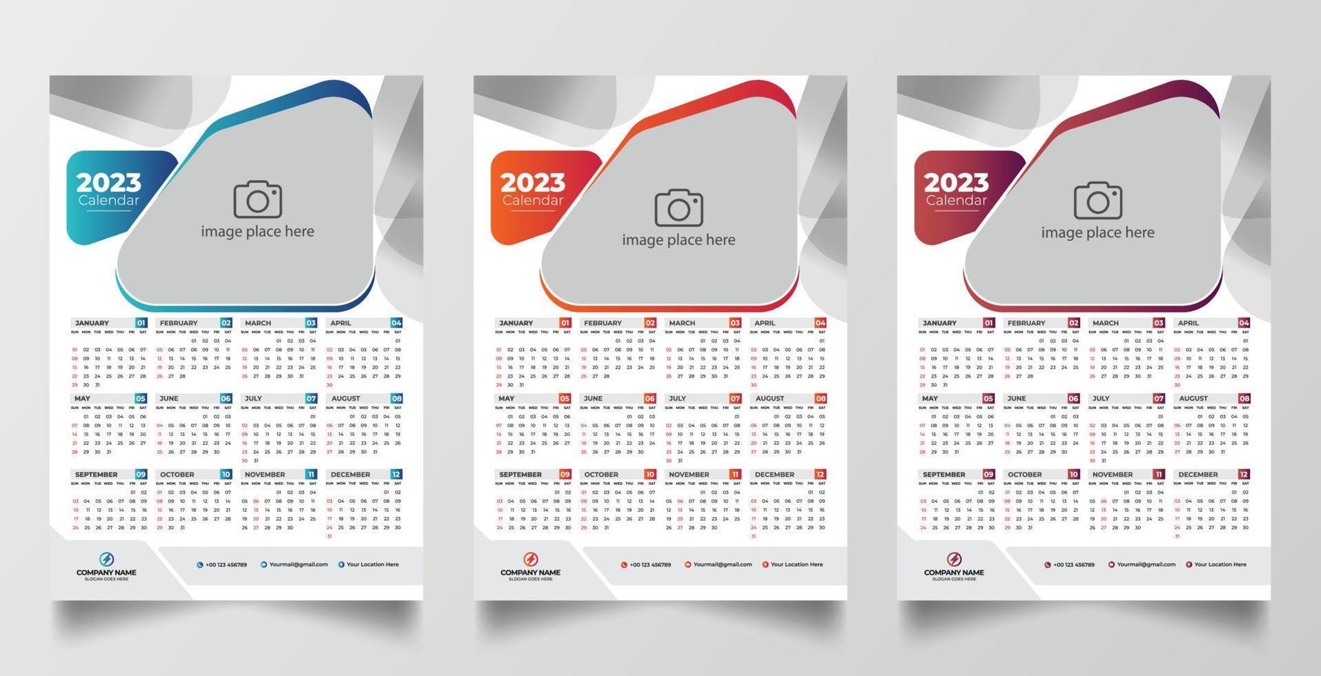 2023 modello di progettazione del calendario da parete di una pagina vettore