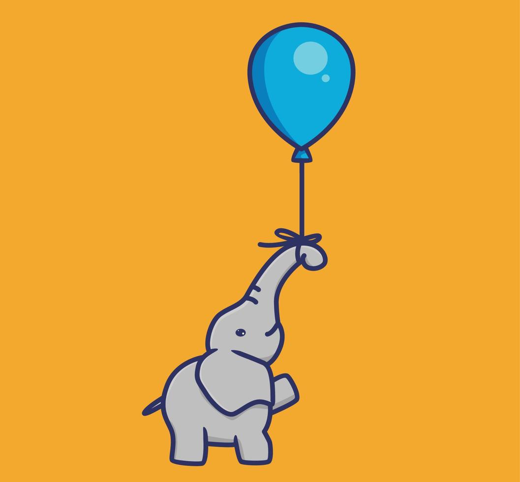 carino bambino elefante volante di Palloncino. animale piatto cartone animato stile illustrazione icona premio vettore logo portafortuna adatto per ragnatela design bandiera personaggio