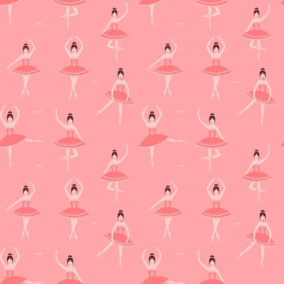 senza soluzione di continuità modello con carino prima ballerina nel rosa tutu nel diverso pose su rosa sfondo, ballerino ornamento per tessile Stampa, involucro carta o sfondo vettore