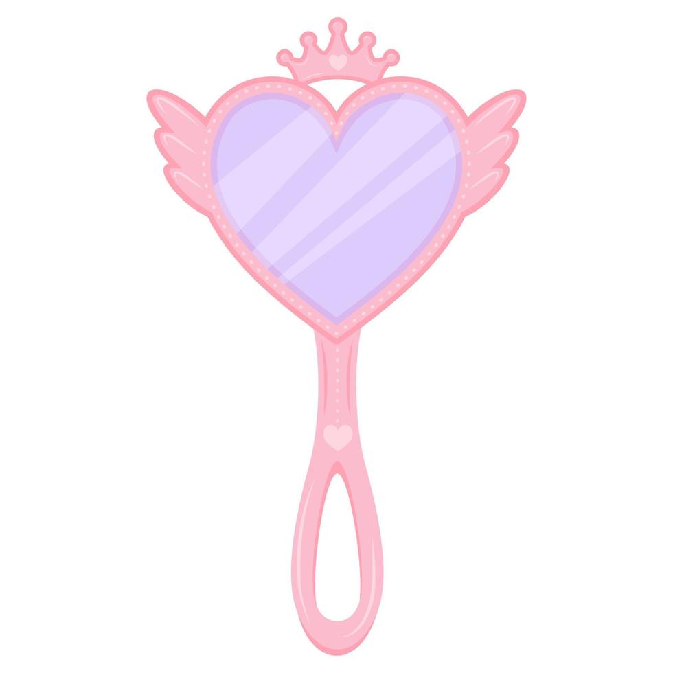 rosa Principessa specchio con corona. cartone animato mano telaio cuore sagomato per ragazze compleanno arredamento. carino vettore illustrazione isolato su bianca sfondo.