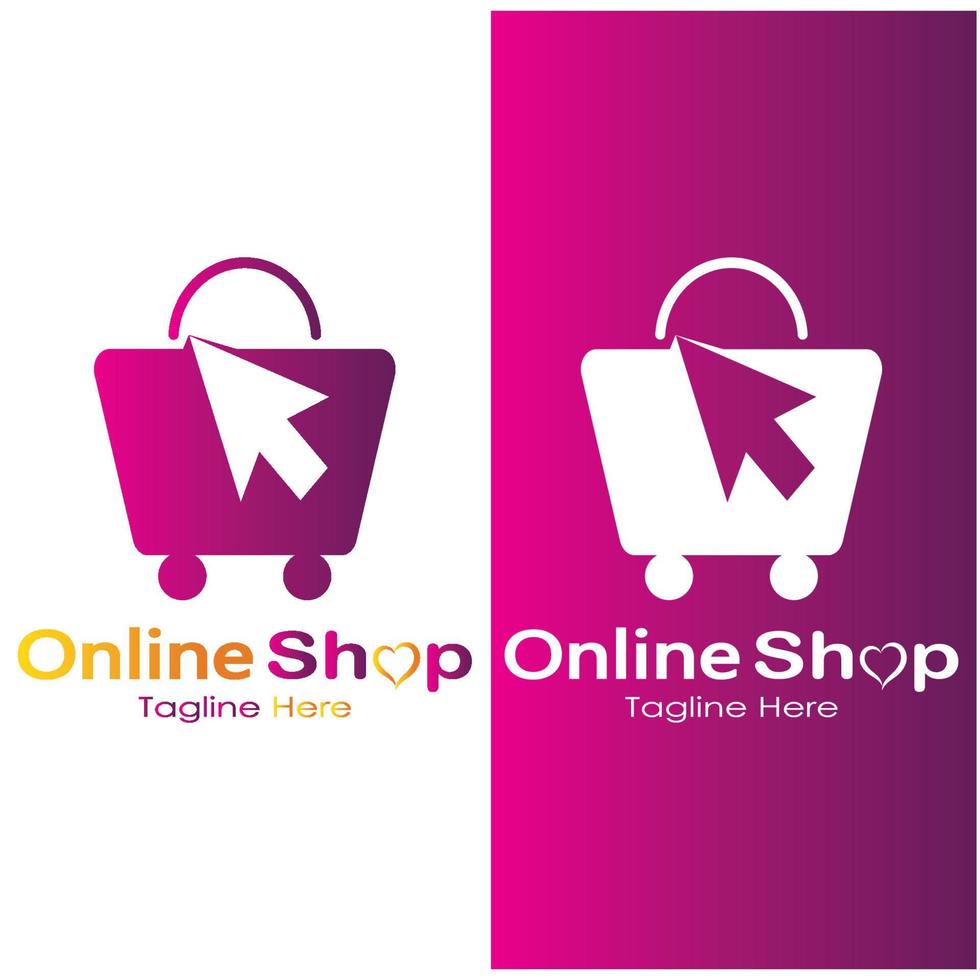 e-commerce logo shopping Borsa e in linea shopping carrello e in linea negozio logo design con moderno concetto vettore