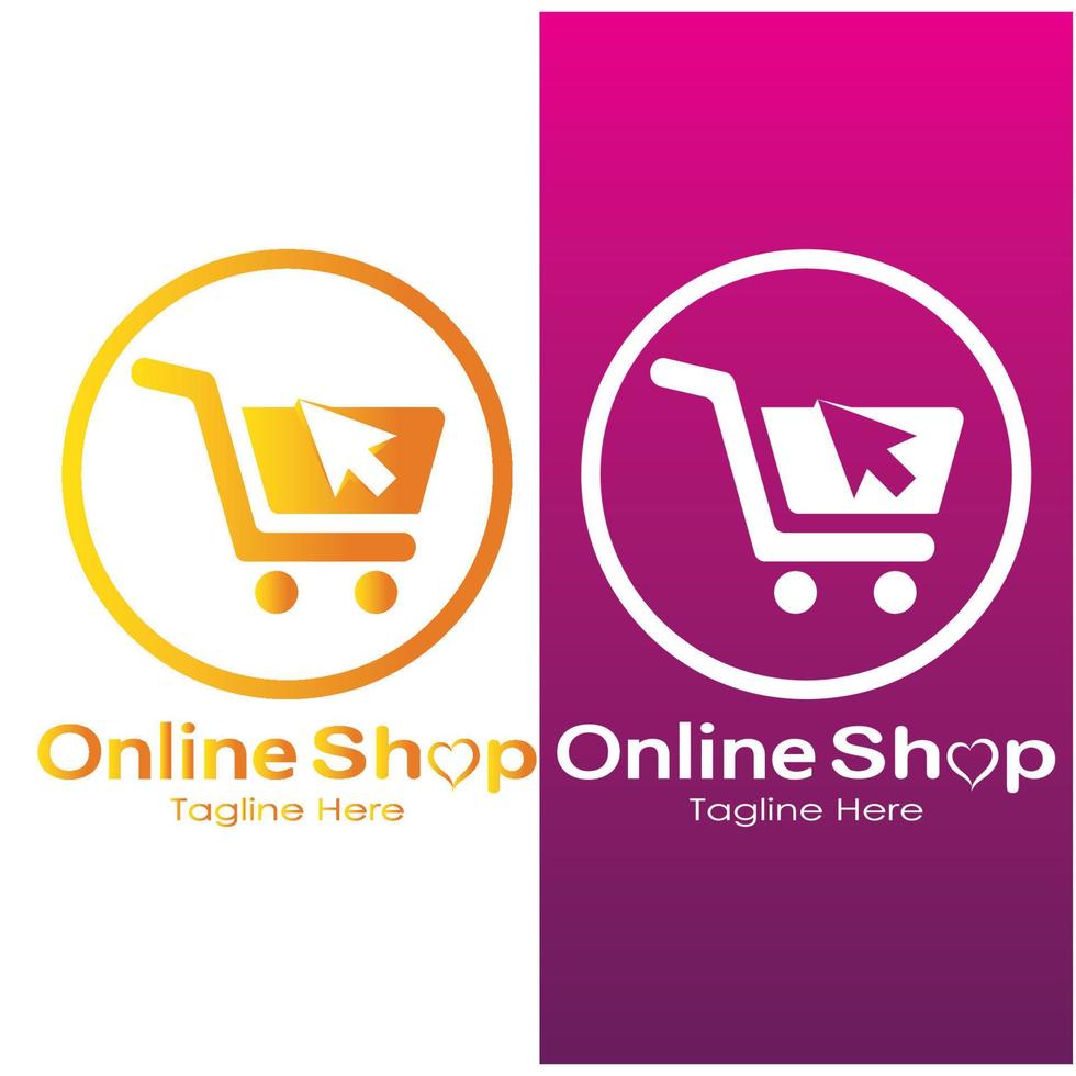 e-commerce logo shopping Borsa e in linea shopping carrello e in linea negozio logo design con moderno concetto vettore