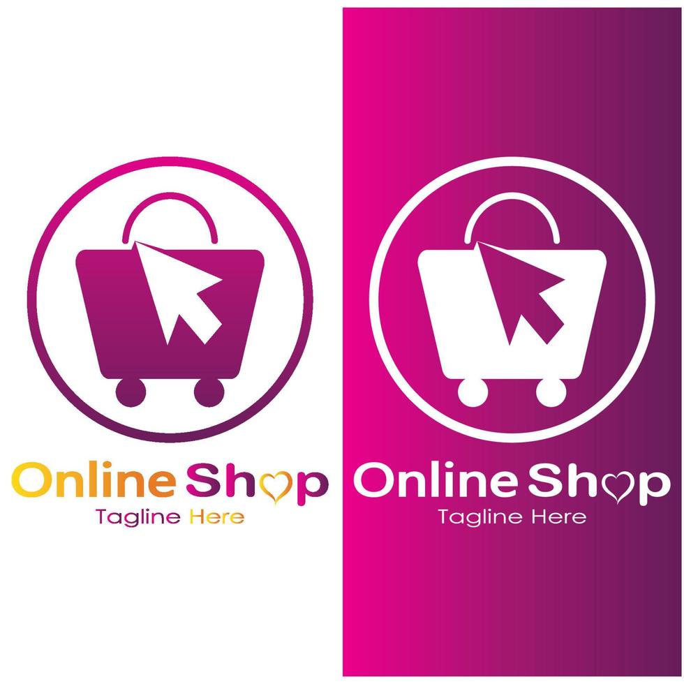 e-commerce logo shopping Borsa e in linea shopping carrello e in linea negozio logo design con moderno concetto vettore