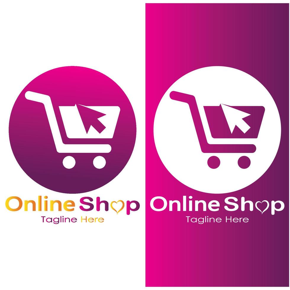 e-commerce logo shopping Borsa e in linea shopping carrello e in linea negozio logo design con moderno concetto vettore