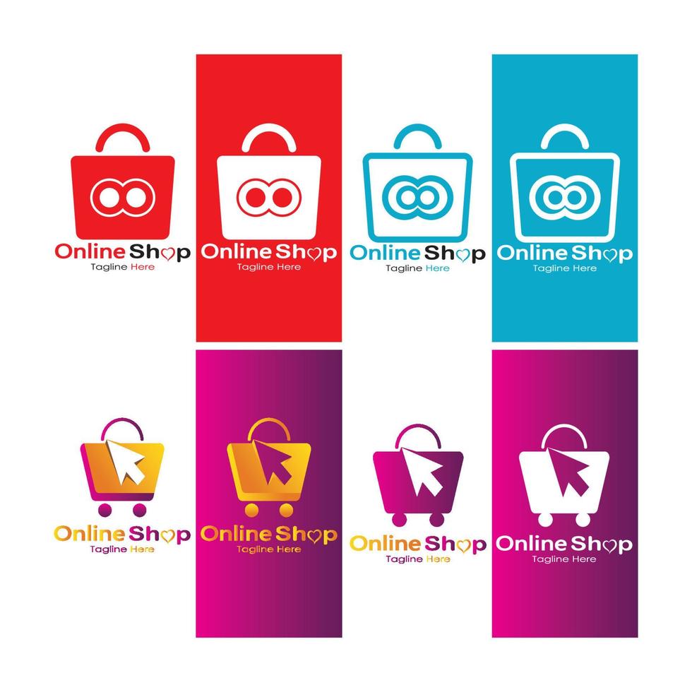 e-commerce logo shopping Borsa e in linea shopping carrello e in linea negozio logo design con moderno concetto vettore