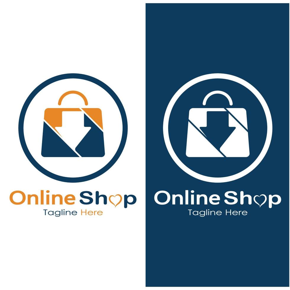 e-commerce logo shopping Borsa e in linea shopping carrello e in linea negozio logo design con moderno concetto vettore