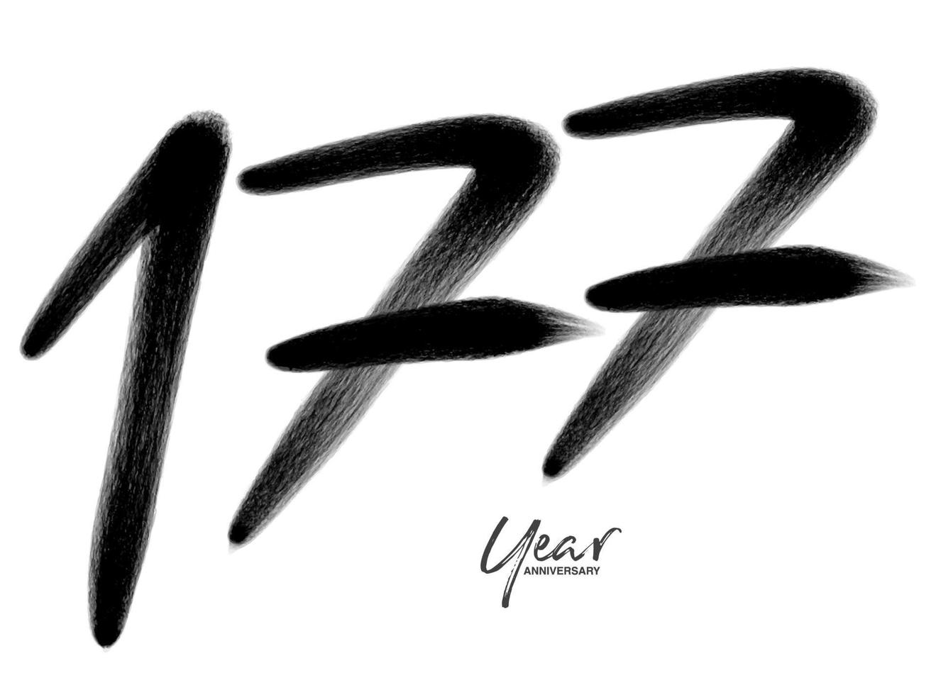 177 anni anniversario celebrazione vettore modello, 177 numero logo disegno, 177° compleanno, nero lettering numeri spazzola disegno mano disegnato schizzo, numero logo design vettore illustrazione