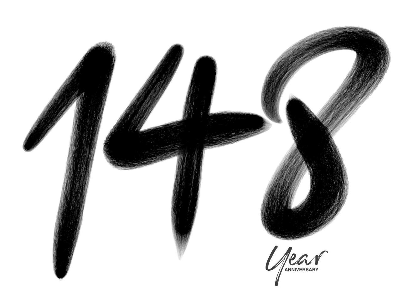 148 anni anniversario celebrazione vettore modello, 148 numero logo disegno, 148° compleanno, nero lettering numeri spazzola disegno mano disegnato schizzo, numero logo design vettore illustrazione