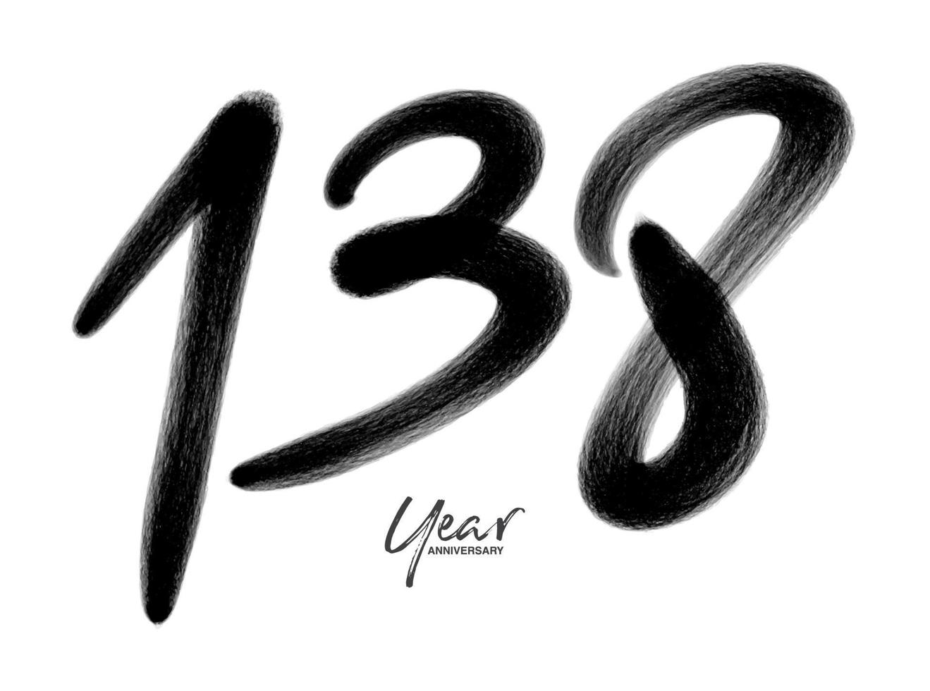 138 anni anniversario celebrazione vettore modello, 138 numero logo disegno, 138° compleanno, nero lettering numeri spazzola disegno mano disegnato schizzo, numero logo design vettore illustrazione