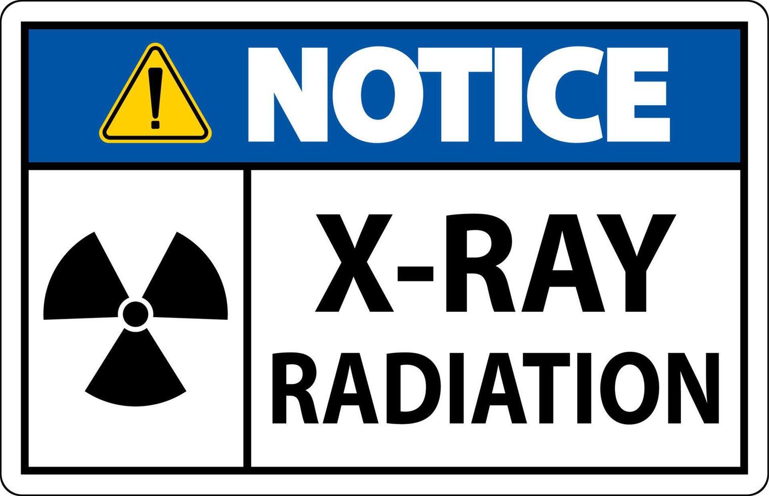 Avviso raggi X radiazione cartello su bianca sfondo vettore
