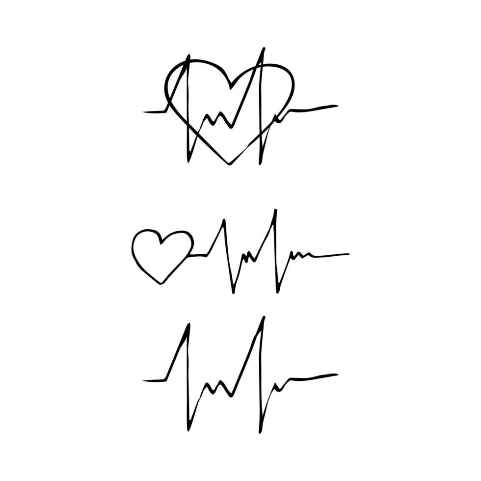 linea cardiogramma e cuore mano disegnato scarabocchio. , scandinavo, nordico, minimalismo, monocromo. impostato icona. Salute battito cardiaco pulse cardiologia medicina vettore