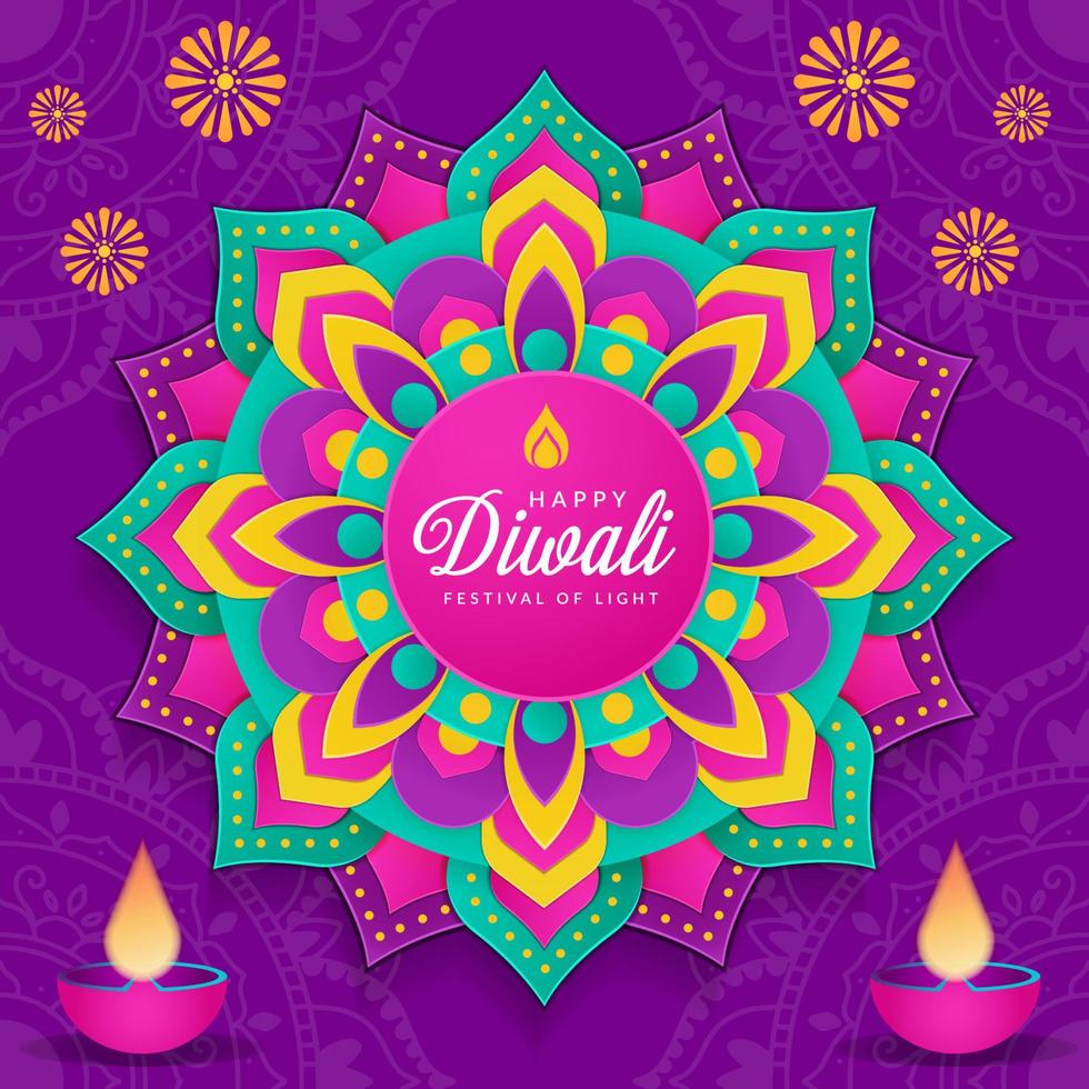 Diwali Festival di leggero su viola sfondo vettore