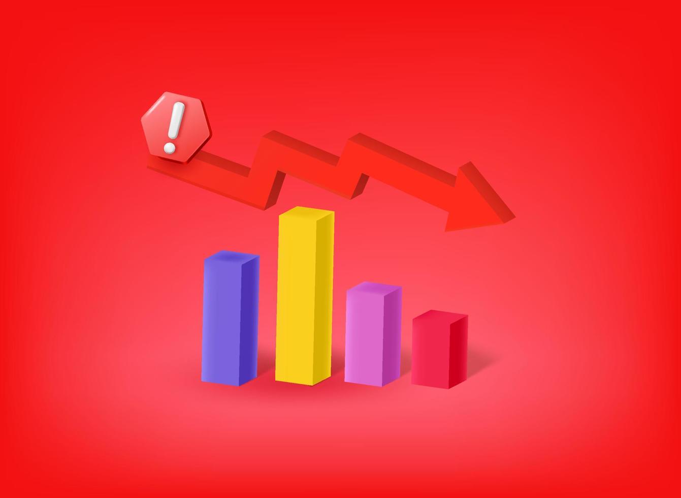 caduta attività commerciale icona con esclamazione punto pittogramma. vettore 3d illustrazione