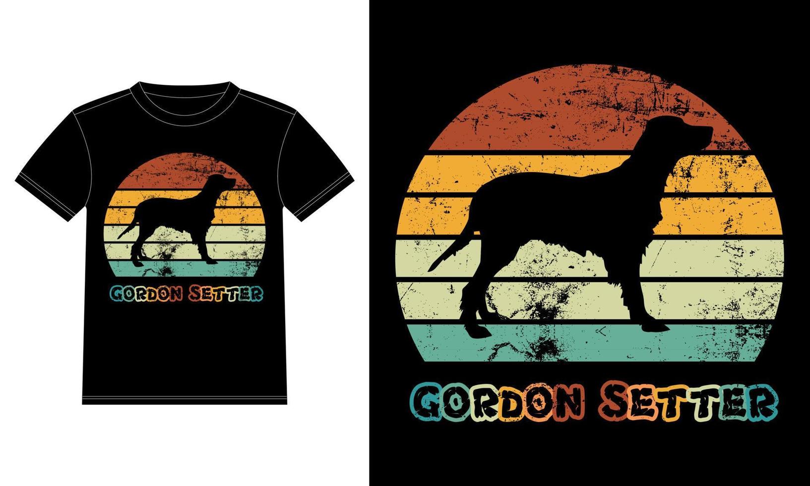 divertente gordon setter retrò Vintage ▾ tramonto maglietta design modello, gordon setter asse, auto finestra etichetta, baccello, coperchio, isolato bianca sfondo, silhouette regalo per gordon setter amante vettore