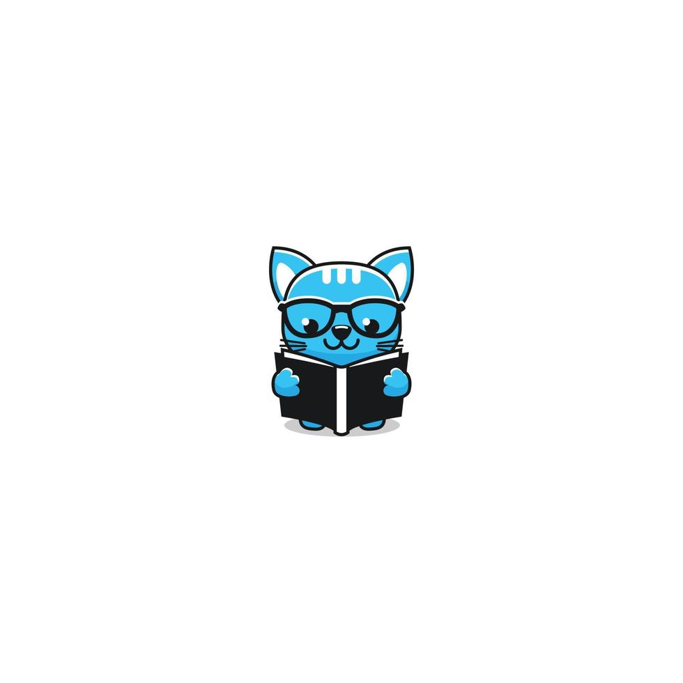 carino gatto lettura libro. blu gatto semplice design vettore