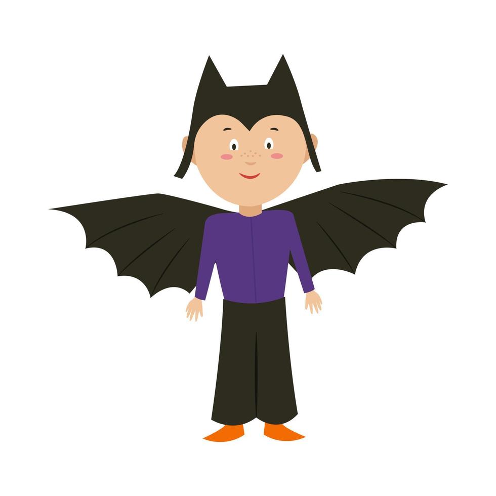 un' ragazzo nel un' pipistrello costume per Halloween. un' bambino nel un' carnevale costume. vettore illustrazione nel piatto stile.