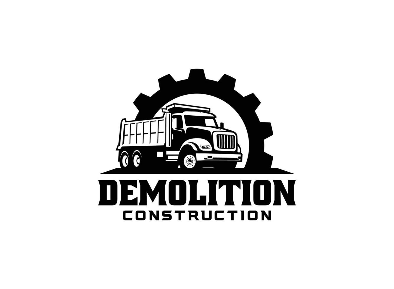 vettore logo autocarro con cassone ribaltabile per società di costruzioni. illustrazione vettoriale del modello di attrezzature pesanti per il tuo marchio.