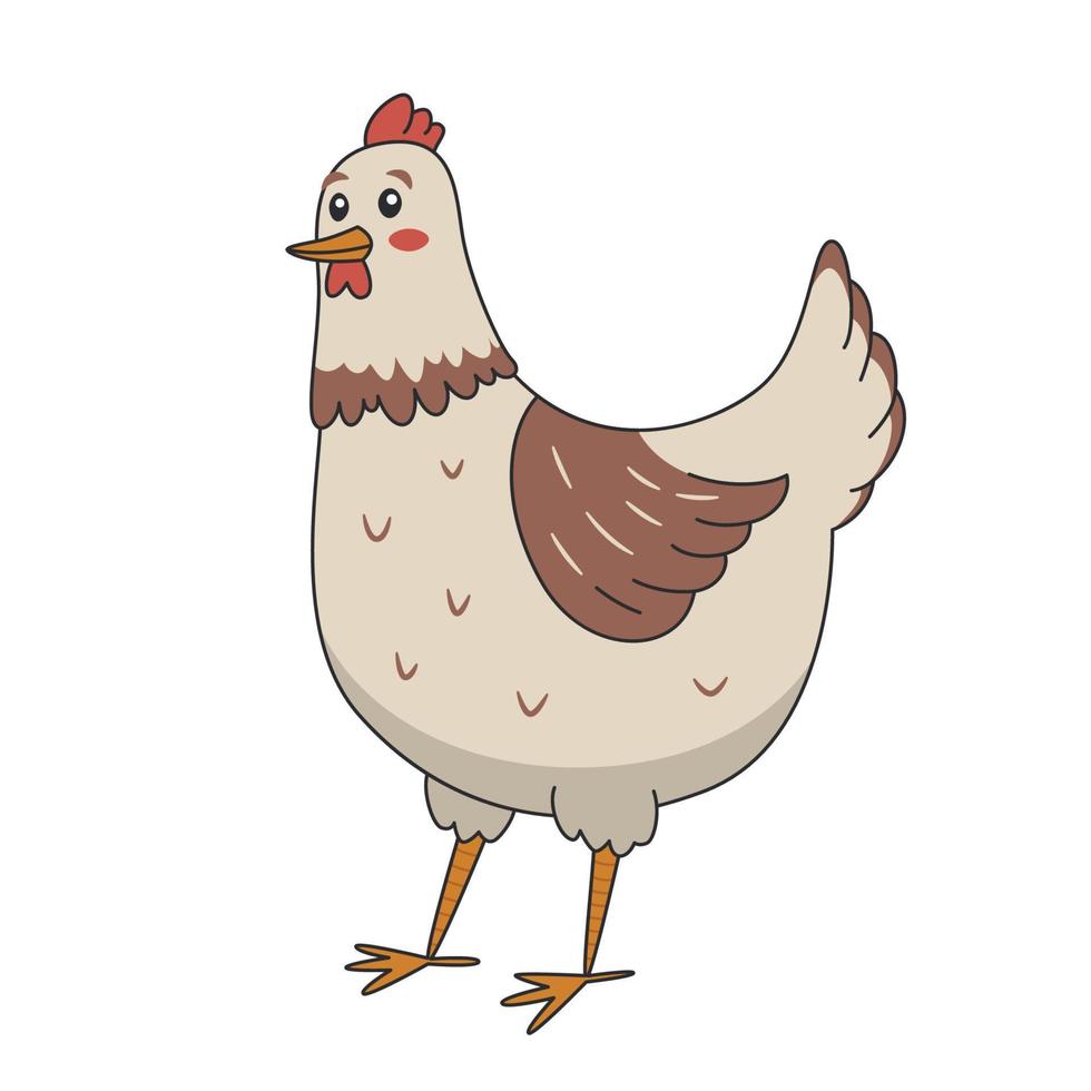 carino bianca Marrone gallina animale cartone animato illustrazione vettore