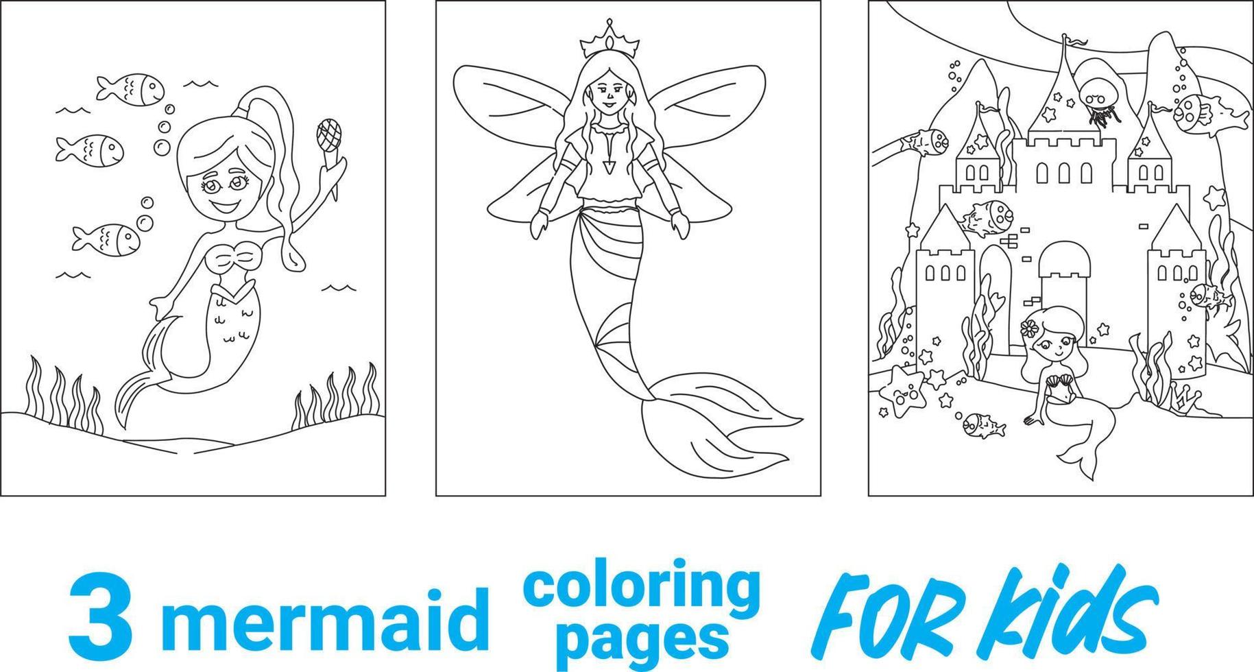 bellissimo Principessa sirena colorazione pagina, vettore schema per colorazione pagina, sirena colorazione pagina, colorazione libro per bambini e adulti con un' sirena.