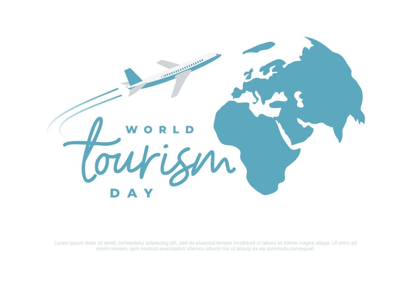 mondo turismo giorno sfondo bandiera manifesto con aereo e terra carta geografica su settembre 27. vettore