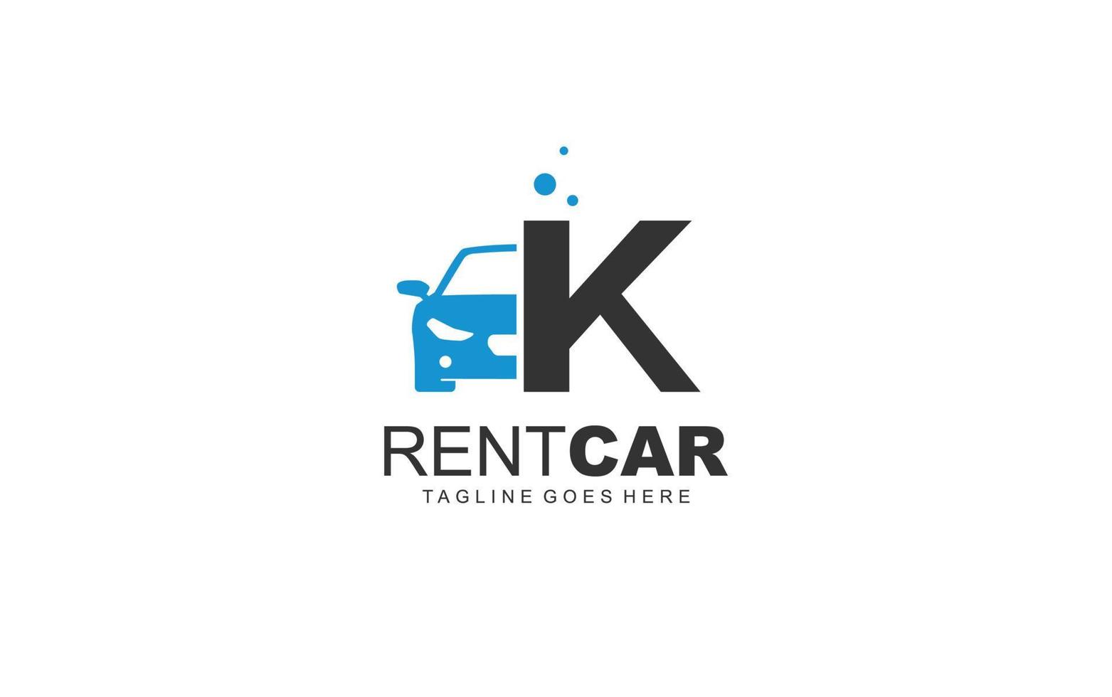 K logo noleggio per il branding azienda. mezzi di trasporto modello vettore illustrazione per il tuo marca.