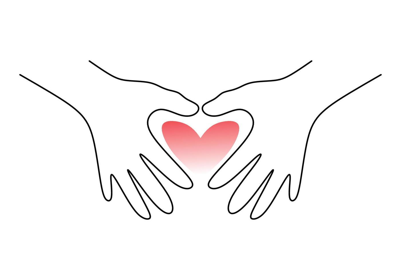 uno continuo singolo linea mano disegno di Due mani con amore simbolo vettore