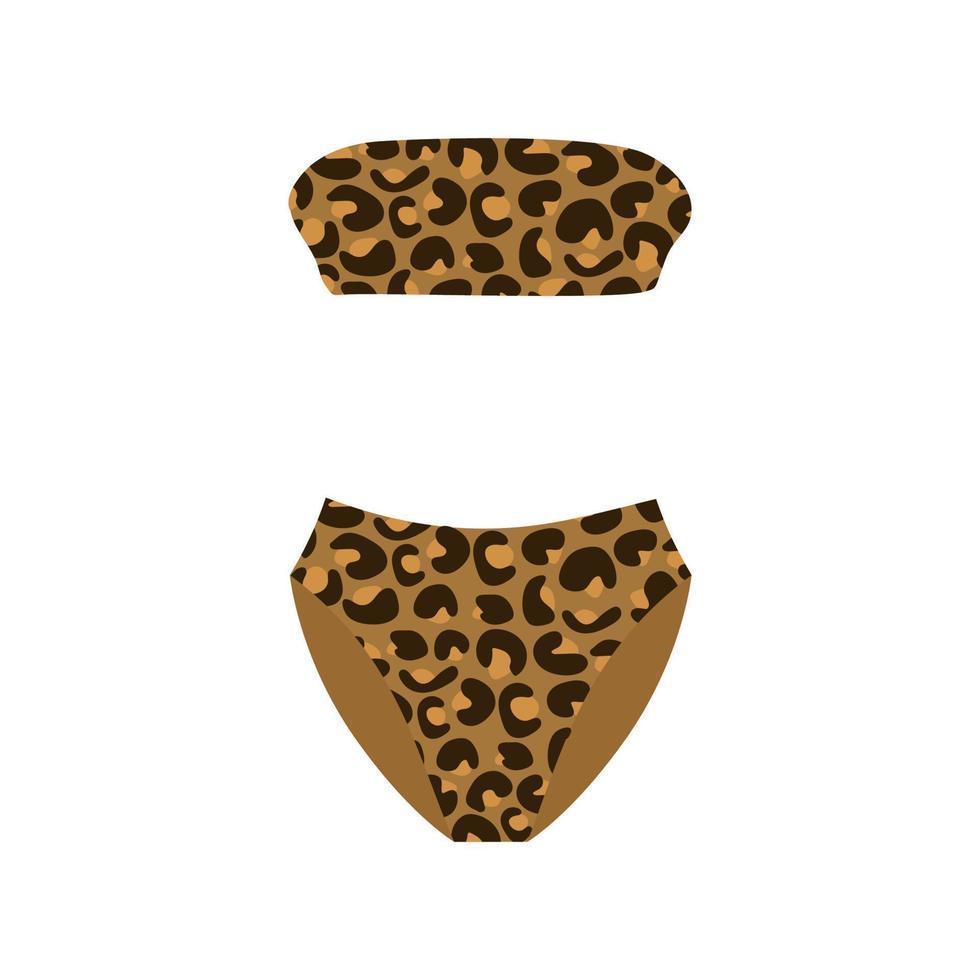 Diviso Da donna costume da bagno con naturale leopardo Stampa senza cinghie. alla moda illustrazione di Abiti per mare vacanze e prendere il sole nel caldo estate. vettore