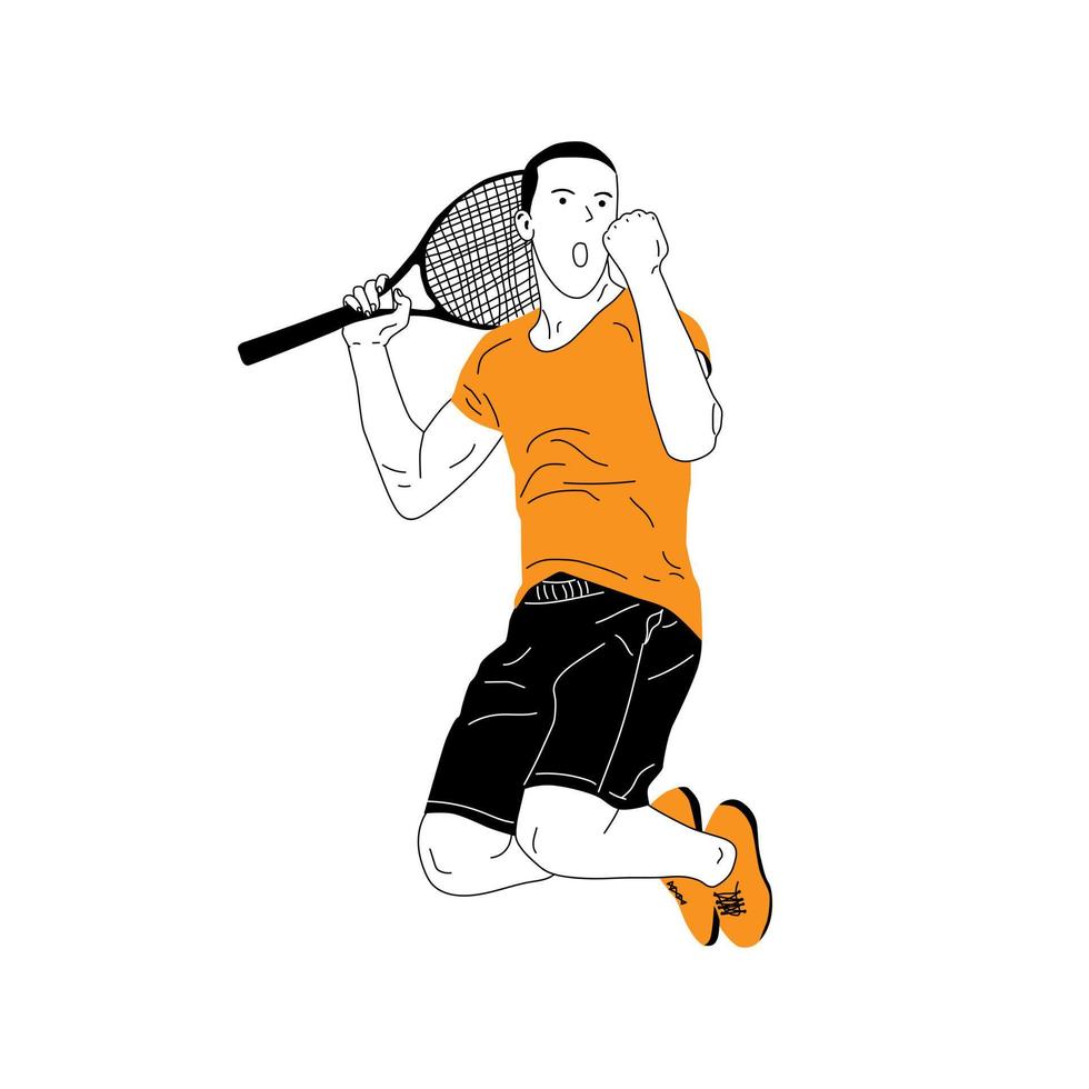 tennis giocatore illustrazione salto festeggiare vittoria vettore