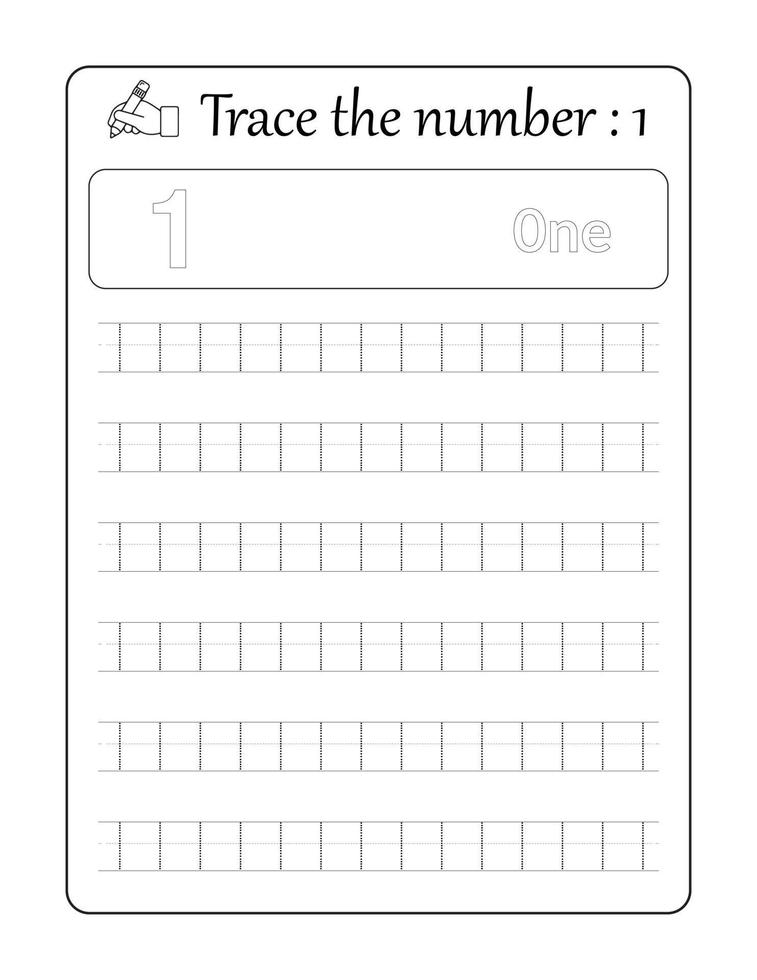 tracciare il numero 1. numero tracciato per bambini vettore