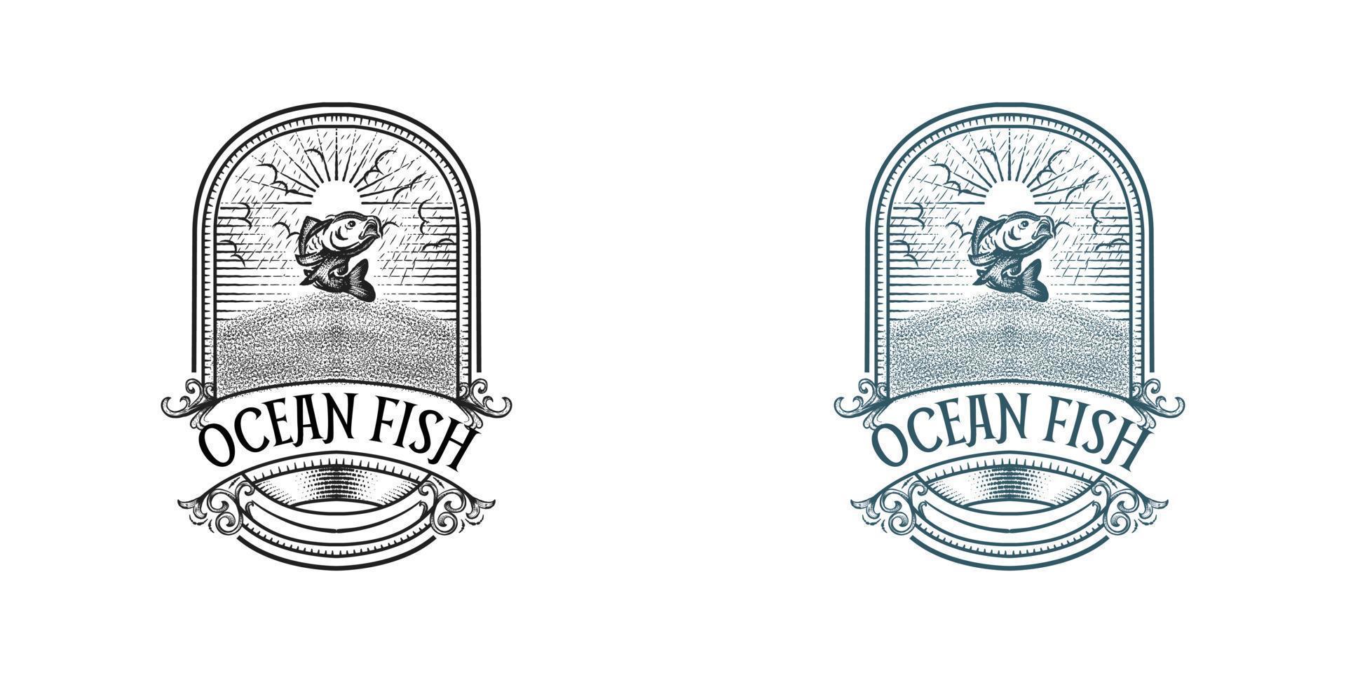 oceano pesce Vintage ▾ logo vettore