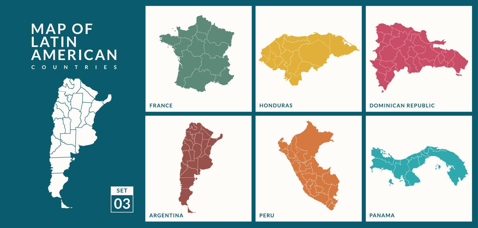 mappe di latino americano paesi Francia, Honduras, domenicano repubblica, argentina, panama, Perù vettore illustrazione.