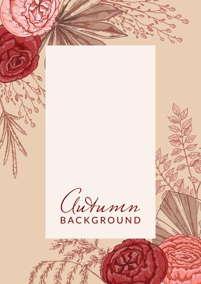 autunno verticale sfondo con moderno floreale elementi. sociale media inviare modello. mano disegnato botanico vettore illustrazione. spazio per testo