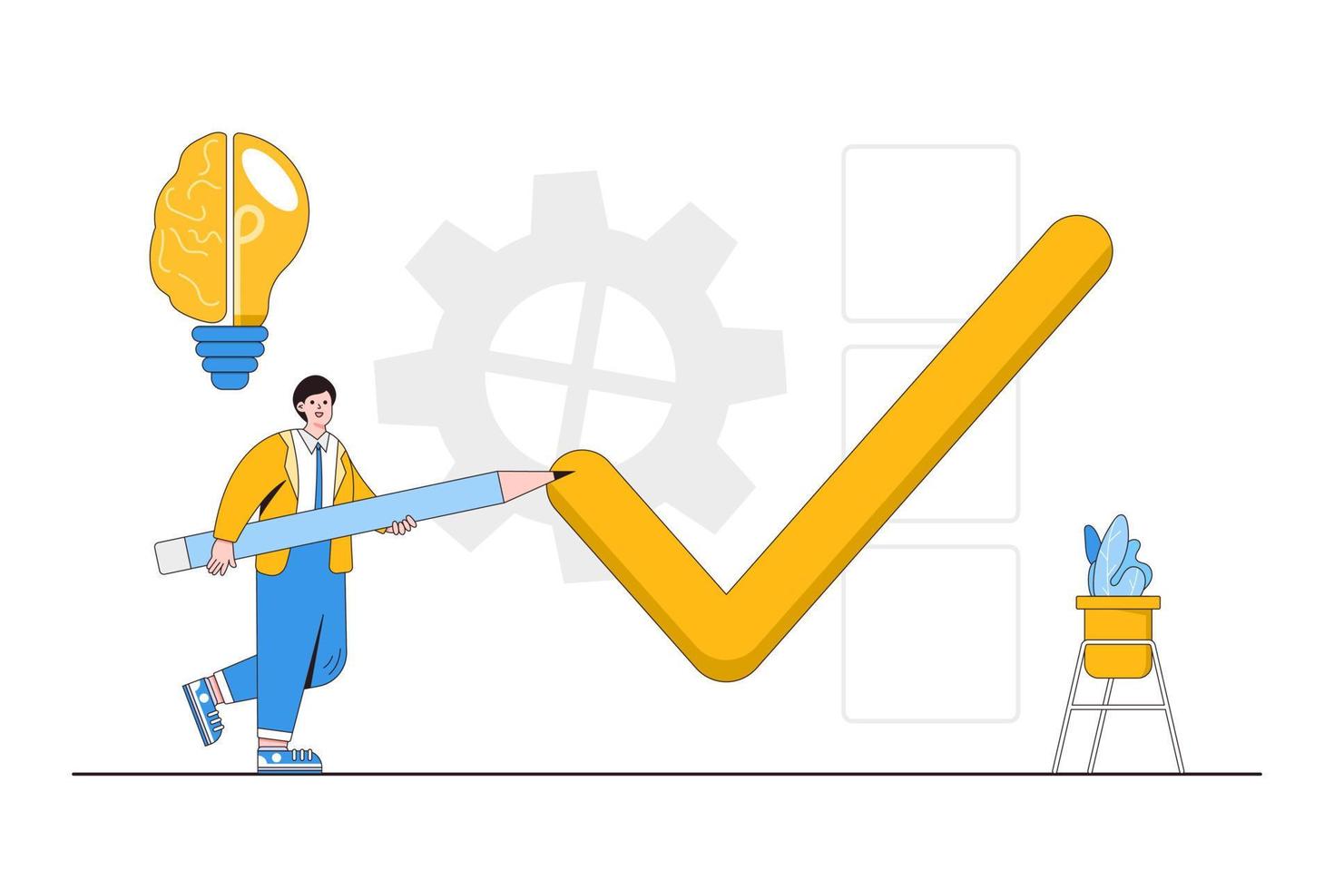 finire parecchi compito con singolo azione, efficienza per successo, e colpire molti obiettivi con Basso sforzo concetti. inteligente uomo d'affari creare grande dai un'occhiata segni utilizzando matita per completare multiplo lavoro a una volta vettore