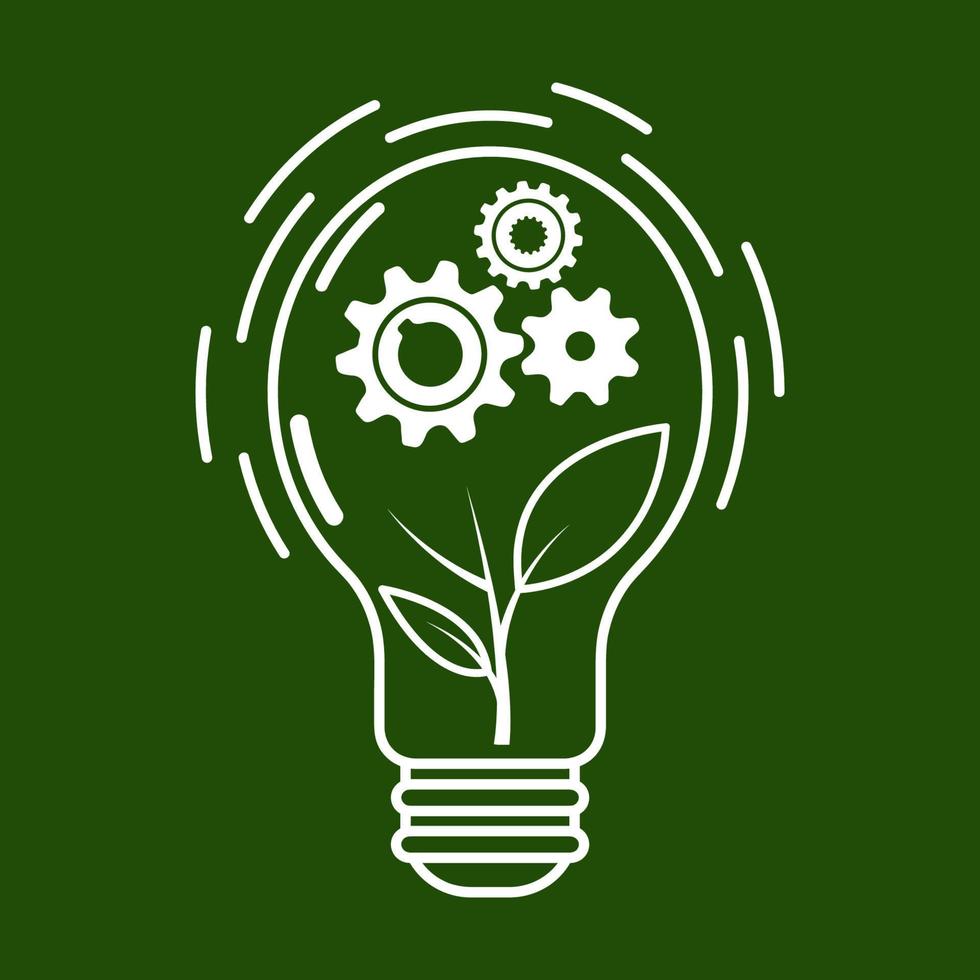 verde leggero lampadina icona con foglia germoglio simbolo. ad esempio, verde energia e sostenibile industria. piatto schema icona su verde sfondo. vettore illustrazione.