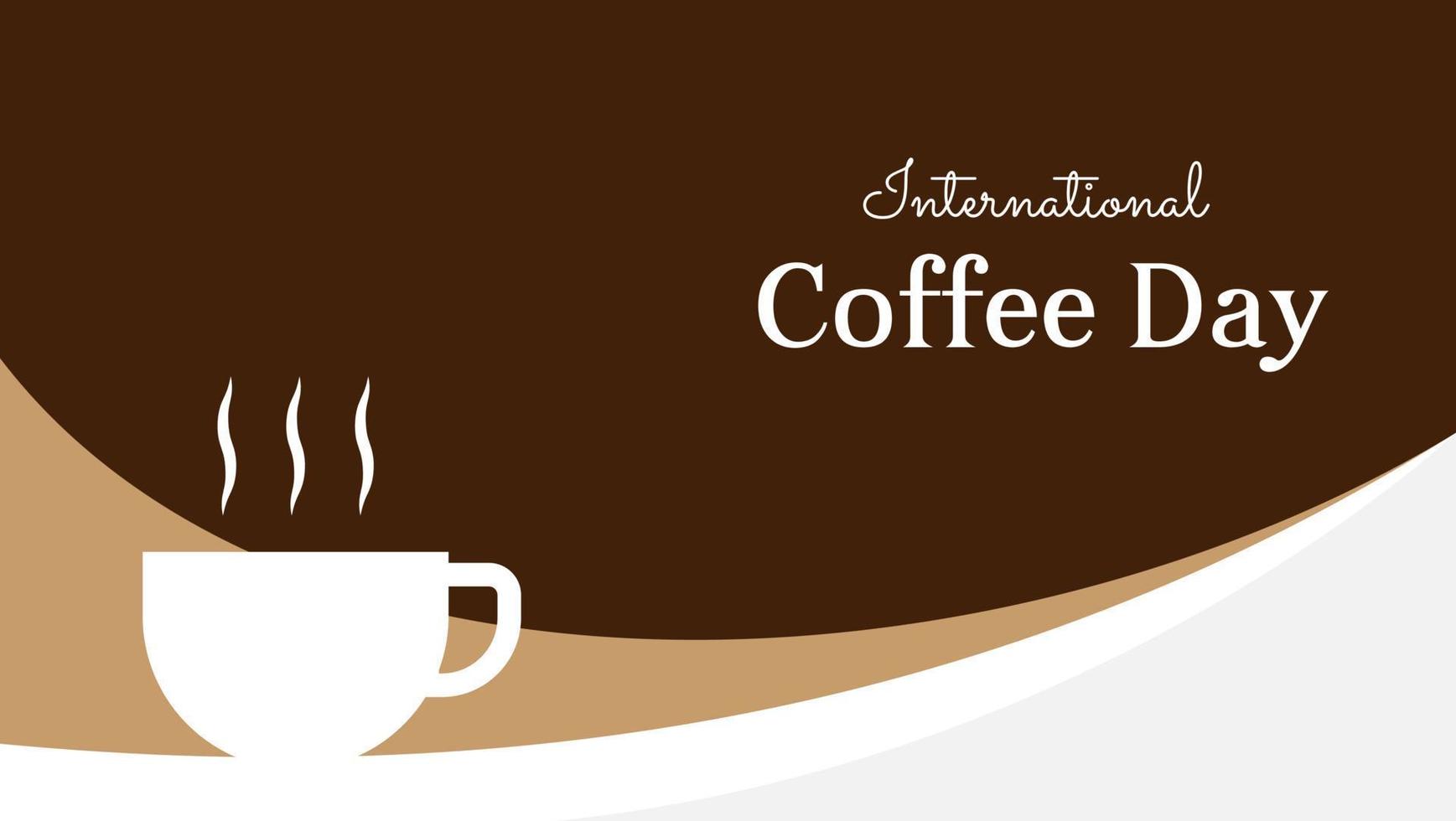 internazionale caffè giorno bandiera design con caffè tazza illustrazione e ondulato astratto forme. vettore illustrazione