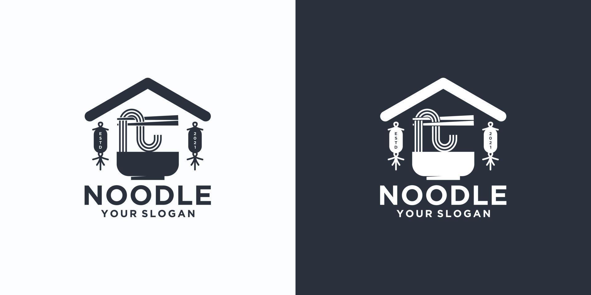 Riferimento logo noodle, con stile iniziale, negozio di noodle, ramen, udon, negozio di alimentari e altro. vettore