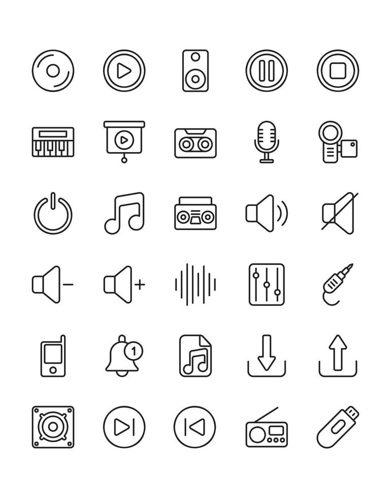 Audio icona impostato 30 isolato su bianca sfondo vettore