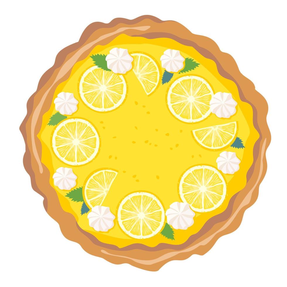 un' totale Limone torta con Limone fette e meringhe su superiore. Limone crostata. vettore