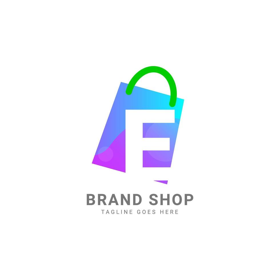 lettera e di moda shopping Borsa vettore logo design elemento