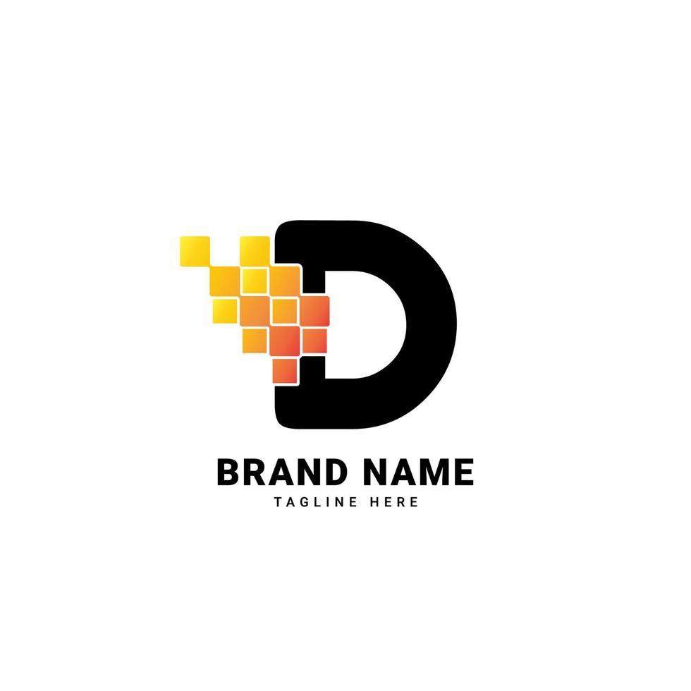 lettera d digitale pixel moderno pendenza tecnologia vettore logo design