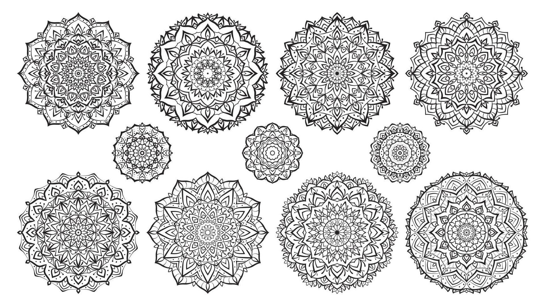 impostato di mandala colorazione libro per spirituale memore arte terapia e vettore design decorazione