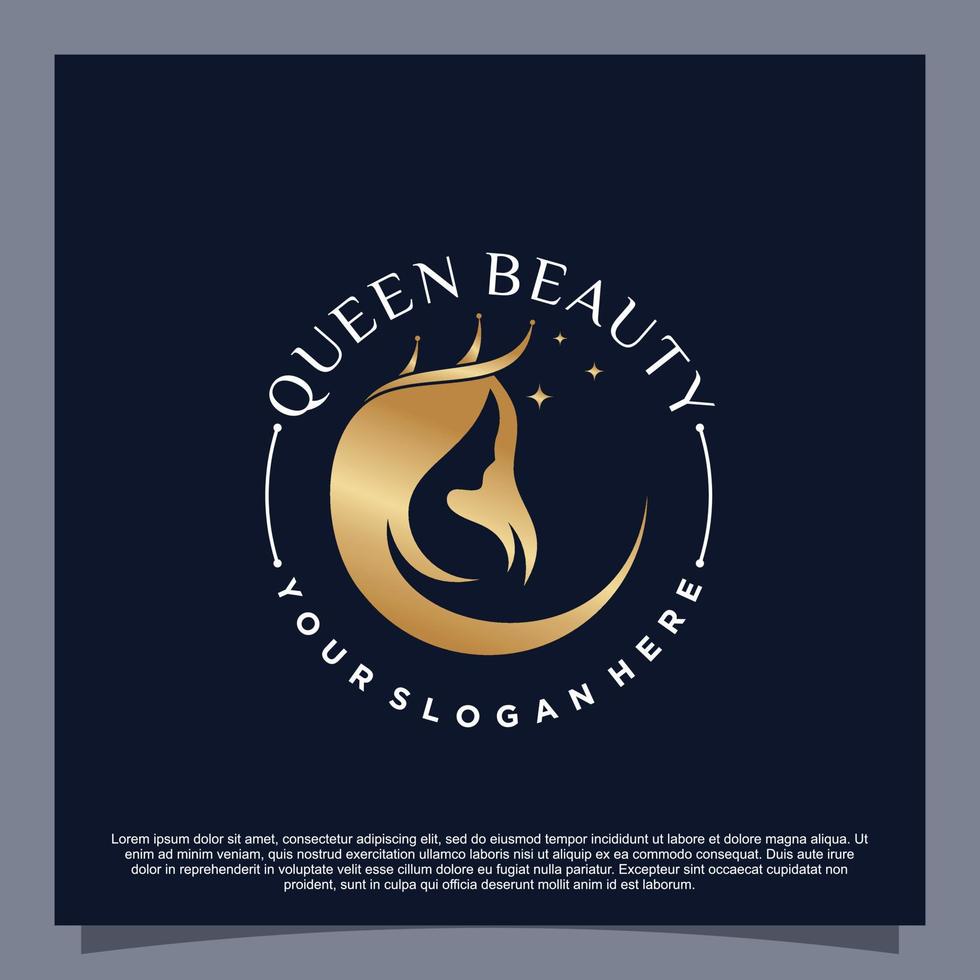 Regina bellezza logo con creativo capelli stile concetto premio vettore