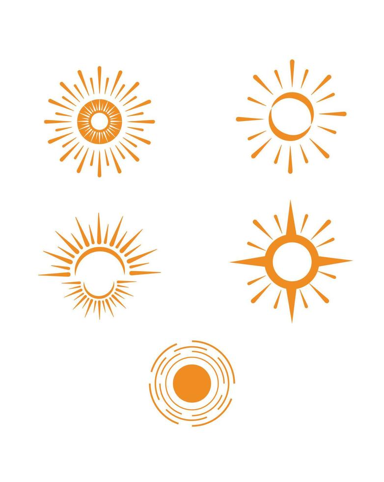set di cinque icone del sole isolato su sfondo bianco vettore