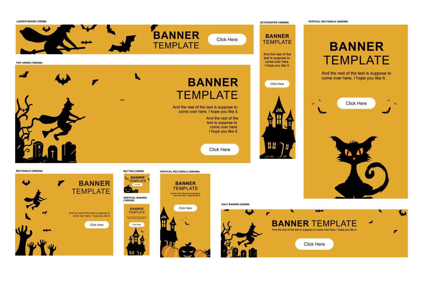impostato di tre Halloween banner con zucche, ragni e buio castello su cimitero, astratto grunge sfondo, illustrazione. vettore