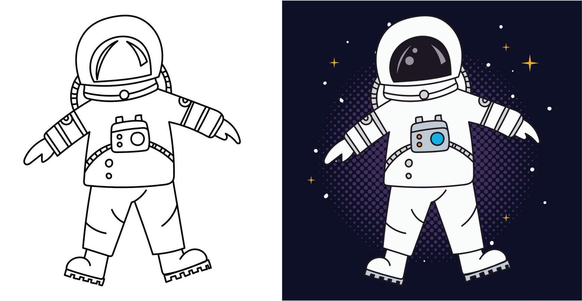 disegnato a mano schema spazio astronauta illustrazione cartone animato personaggio vettore colorazione pagina per bambini