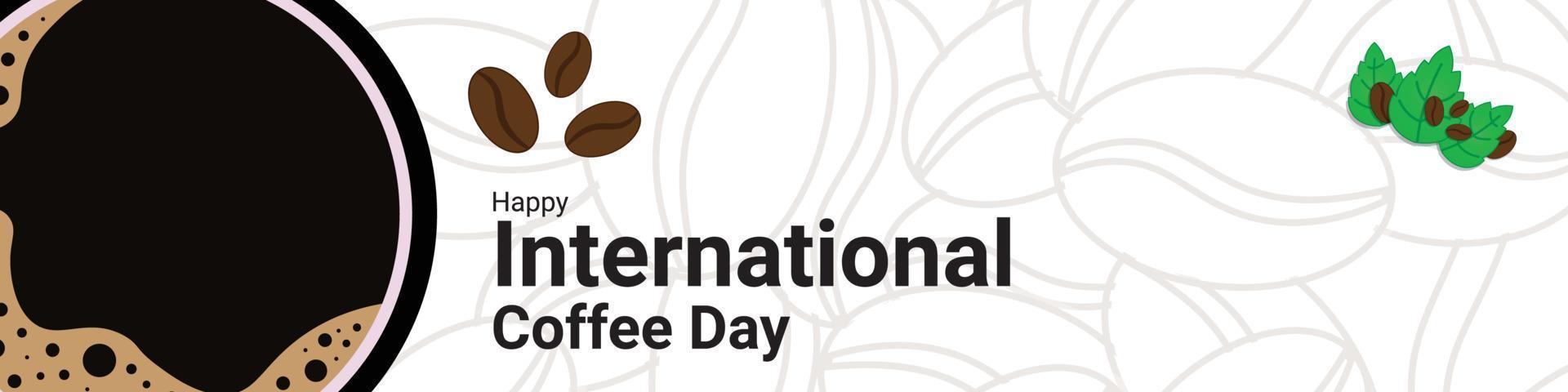 caffè tazza bandiera con chicco di caffè e le foglie decorazione, per commemorare internazionale caffè giorno vettore