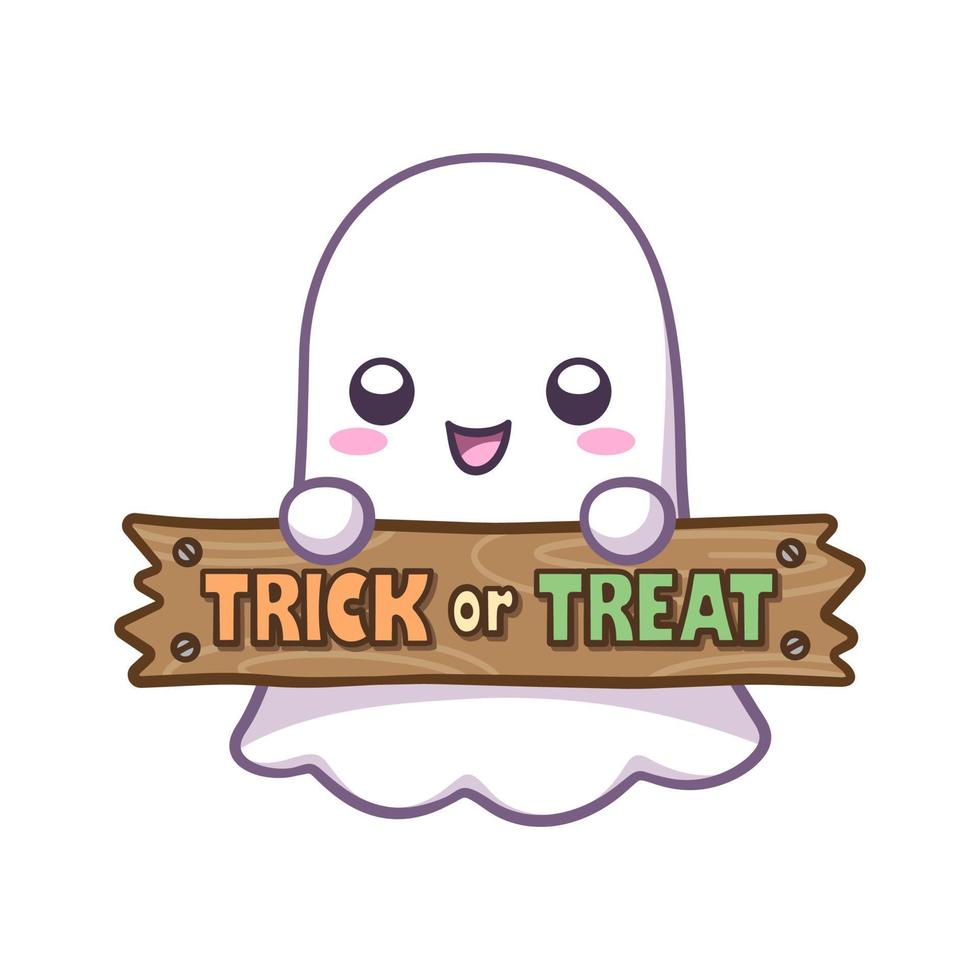 carino fantasma Tenere un' trucco o trattare cartello clipart vettore illustrazione