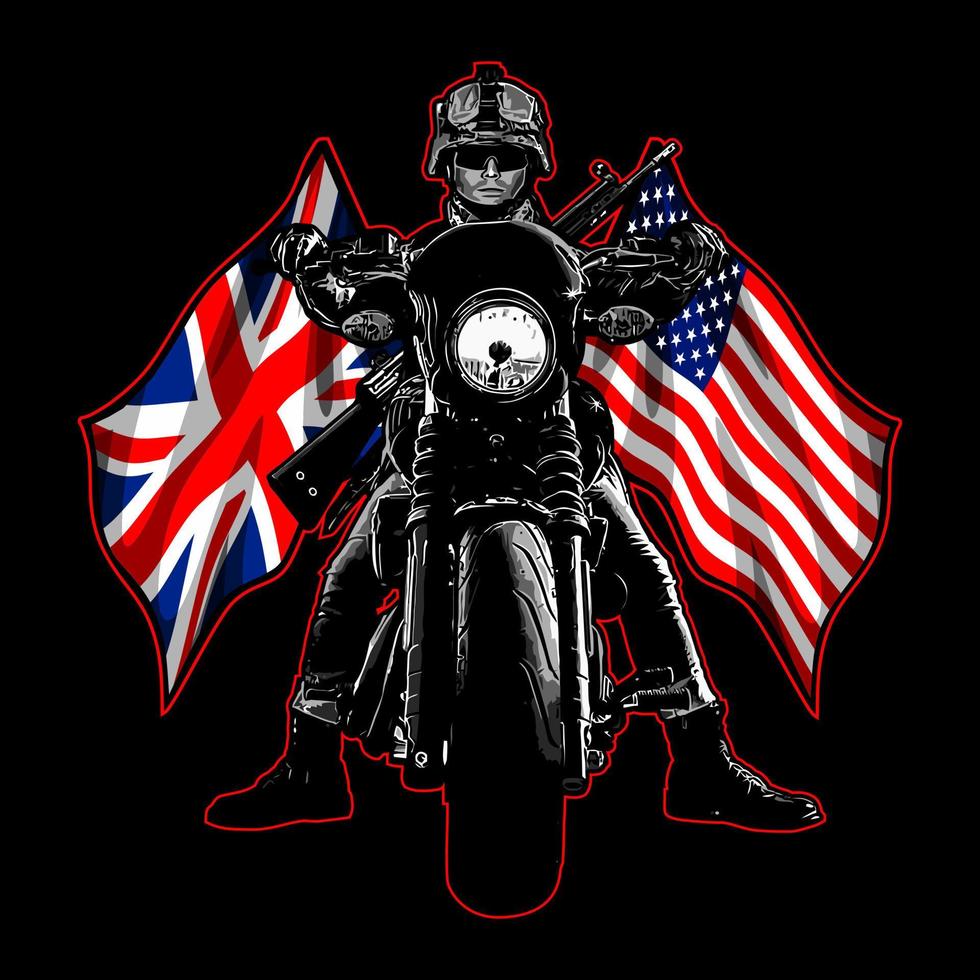 motociclista e bandiera dell'esercito vettore